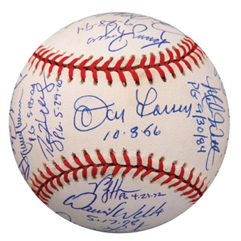 Amazing Baseball Signed By Every Pitcher Who Threw a Perfect Game In Past 90 Years with 18 Signatures   